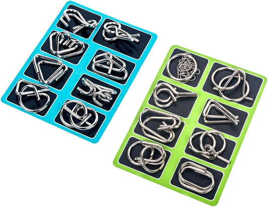 Ahyuan Metal Wire Puzzles Set of 16 Large Thick IQ Test Mind Games Toys Brain Teaser Puzzles Metal Wire Magic Trick Toy Metals IQ Puzzle Fidget Toys Party Favors for Kids Adults Challenge (Silver)