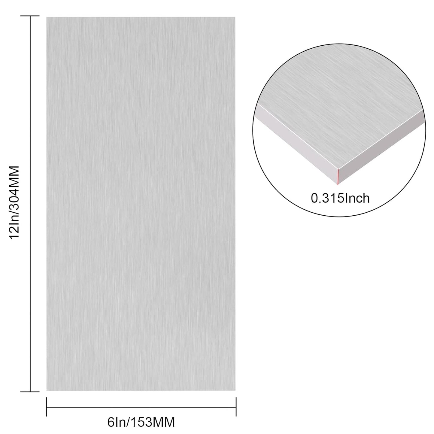 6061 T651 Aluminum Sheet Metal 6 x 12 x 5/16 (0.315”) Inch Flat Plain Aluminum Plate Covered with Protective Film, Heat Treatable Rectangle 8MM Thick Aluminum Metal Plate for Industrial, Crafting