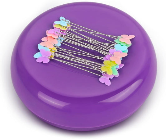 Oukitoymer Magnetic Pin Cushion with 100pcs Butterfly Head Straight Pins, Bobby Pin Holder for Sewing, Magnet Needle Cushion, Paper Clip Collector, Secure Pin Storager, Sewing & Quilting Accessories