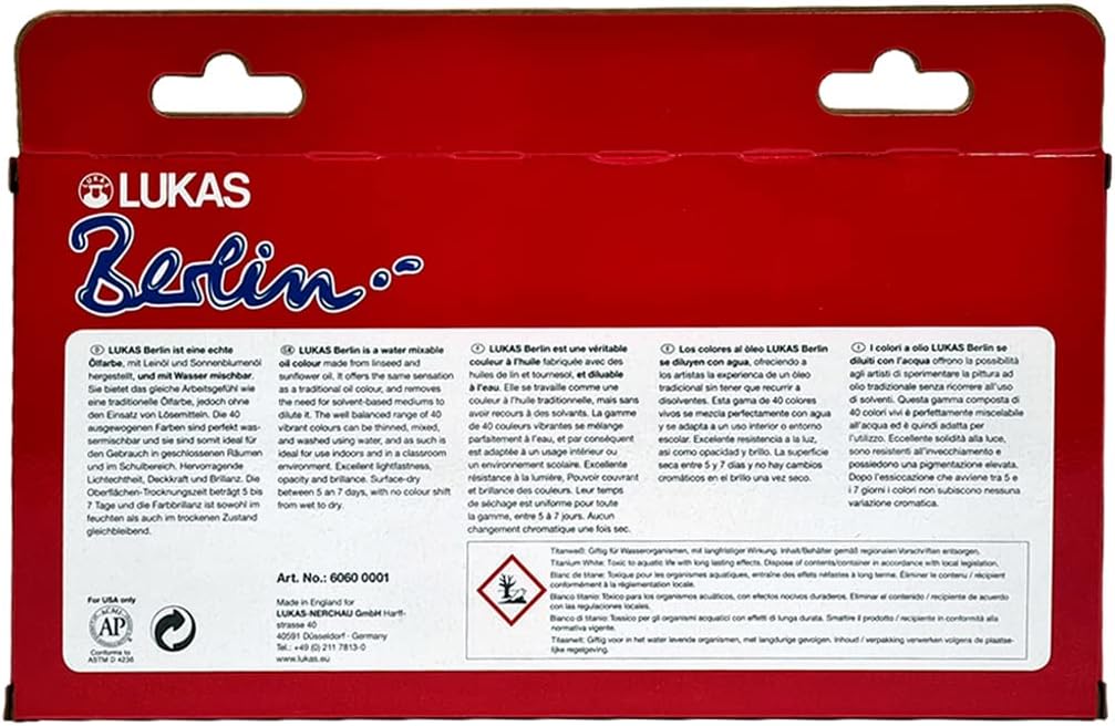 Lukas Berlin Pro Artists Water Mixable Oil Paint Set of 10 (20mL) Selection Set of 10-20 ml Tubes, Water Soluble, Lightfast Pigments, Quick Drying, Easy Clean-Up, Eco-Friendly, Professional Quality