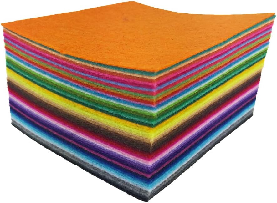 flic-flac 4 x 4 inches (10 x10cm) Assorted Color Felt Fabric Sheets Patchwork Sewing DIY Craft 1mm Thick with Sewing Kit for Choice (Felt only, 48pcs)