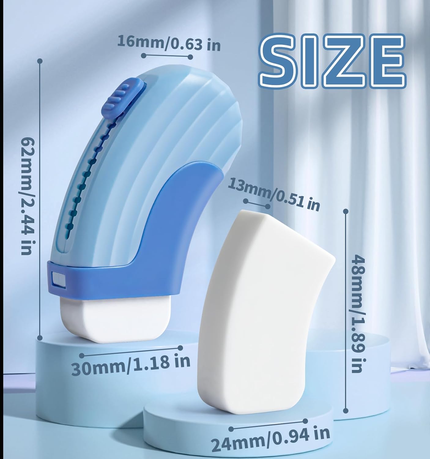 4+1 Pack Rubber Erasers Sliding Retractable Eraser, Large White Erasers for School Office Art Drawing Pencil Eraser for Kids- Blue