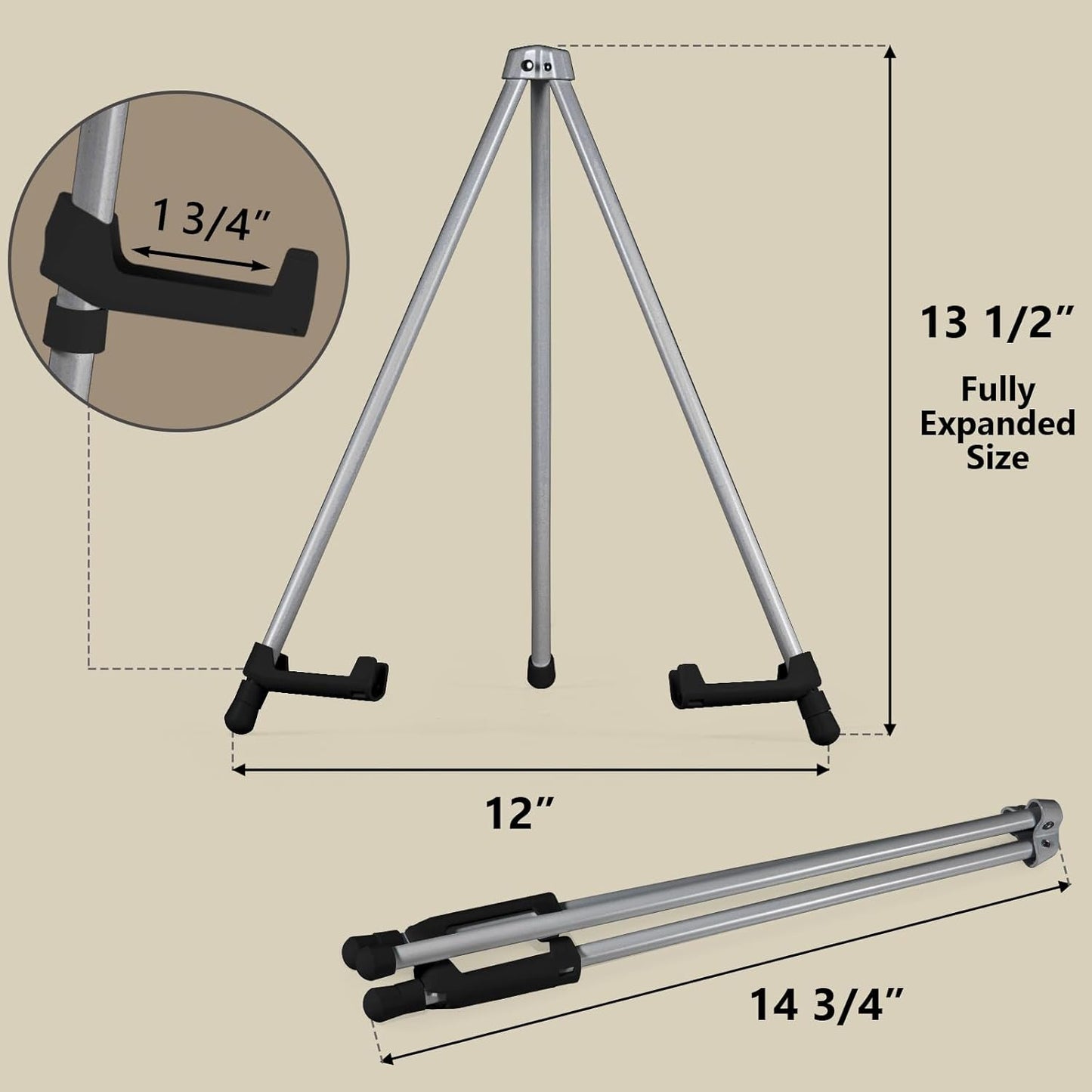 14" High Tabletop Instant Display Easel, Small Desktop Steel Easel Stand with Adjustable Holders for Paintings, Posters and Store Signs(Silver, 2Pack)