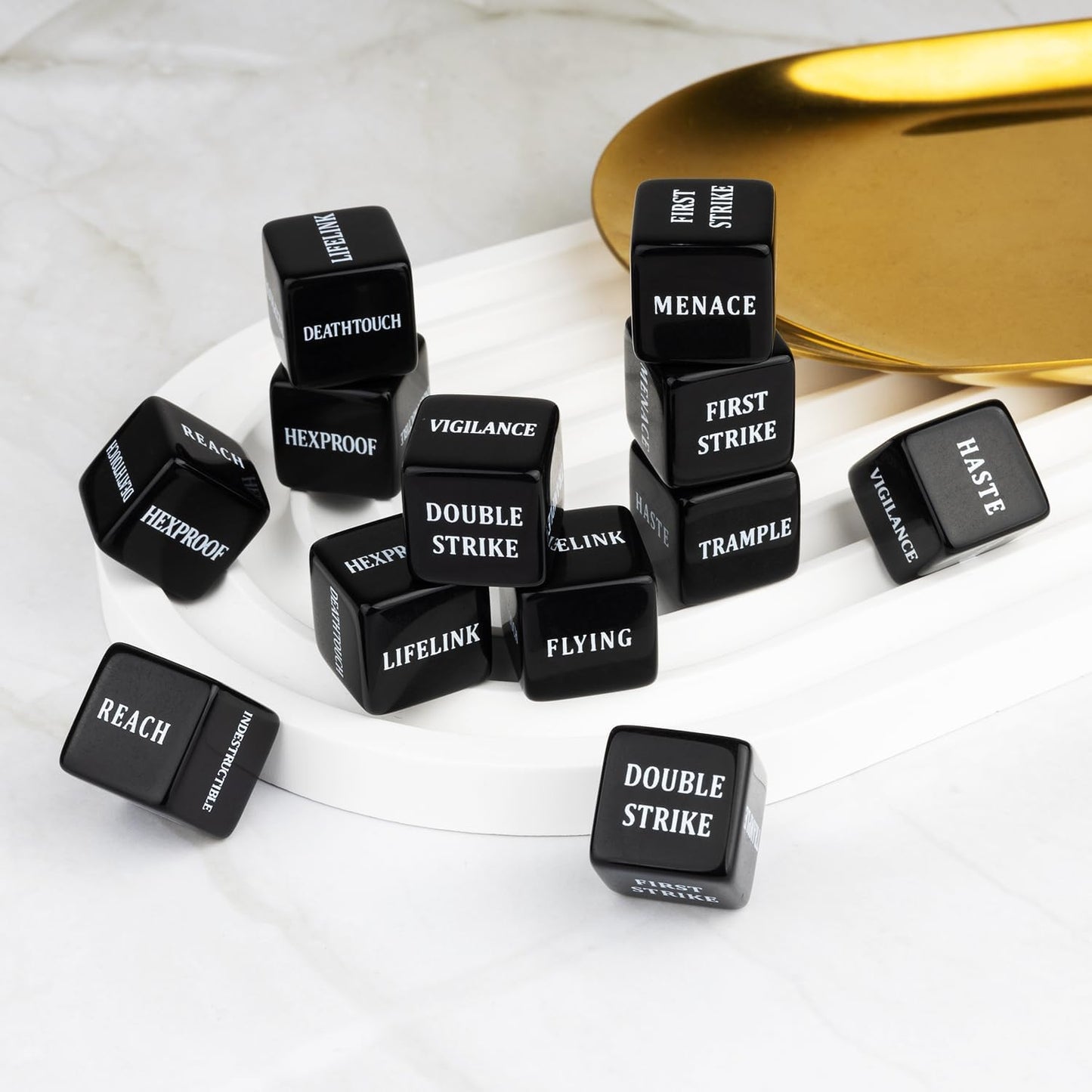 48 PCS MTG Dice Counters Bulk Black Ability Keywords Counter Marble Life Buff Tokens Dice Compatible with Magic The Gathering Cards Game Accessories