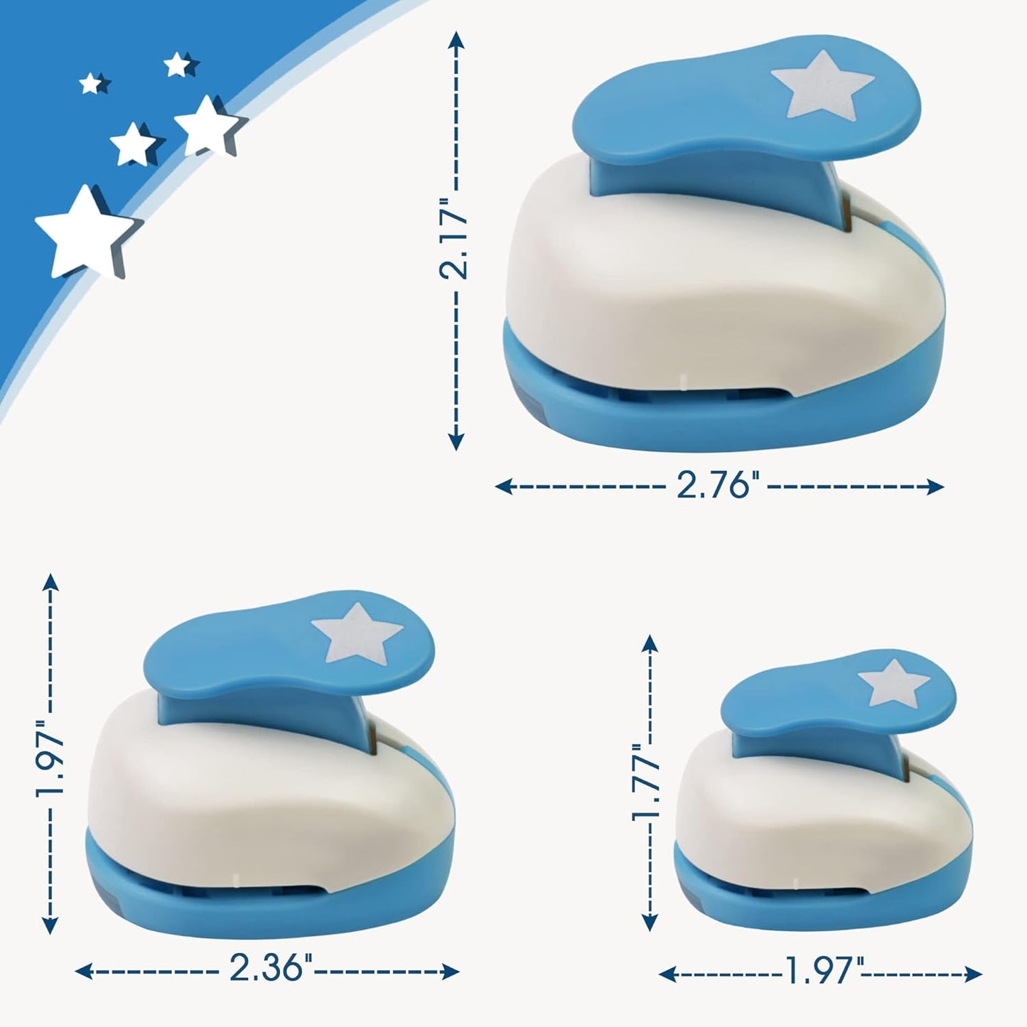 Set 3 Star Paper Punch 0.3'' / 0.63'' / 1'', Scrapbooking Hole Punches Crafting, Design for Office Supplies, Card Making, DIY Photo Album.