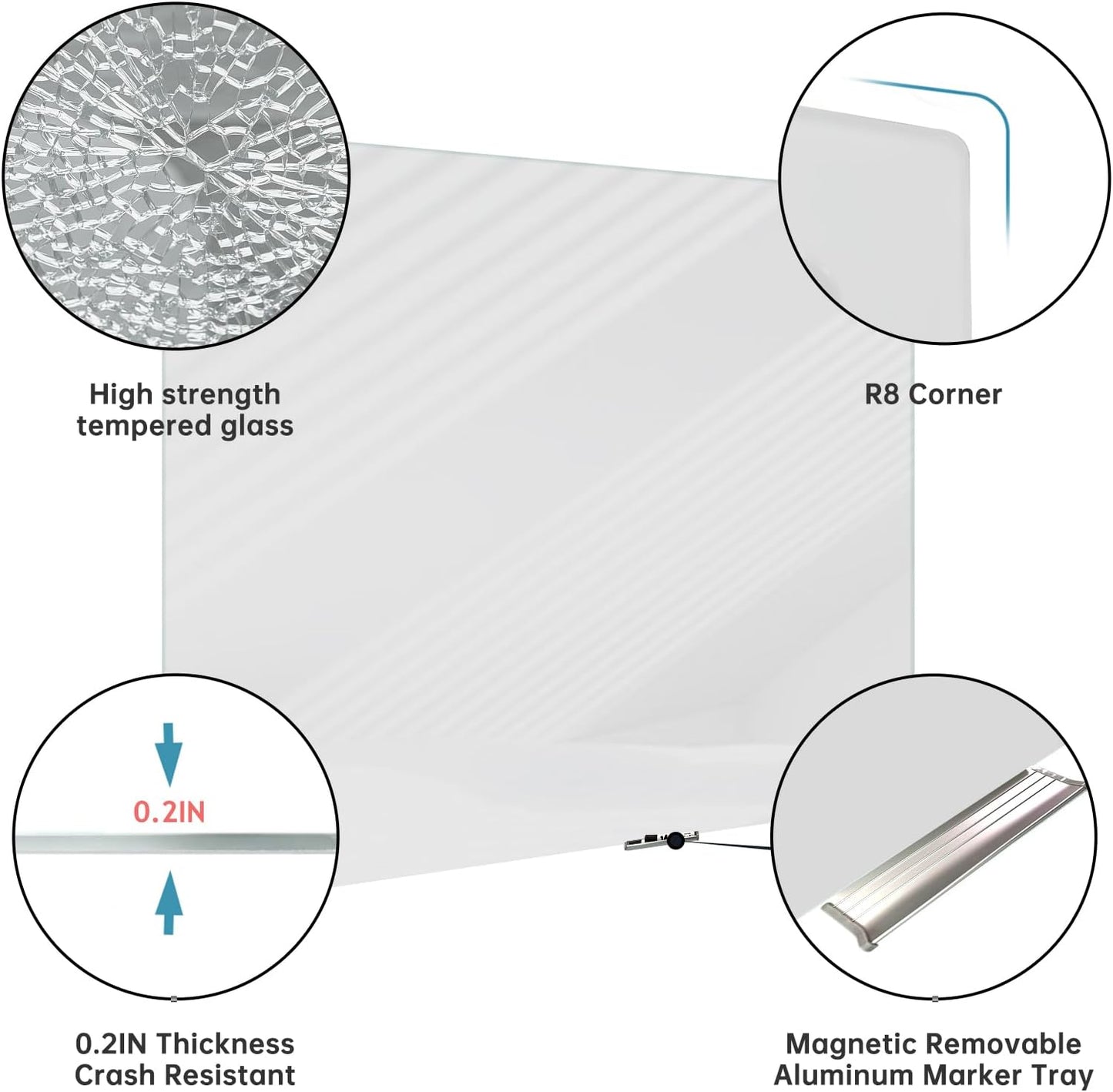 Magnetic Glass Whiteboard - Glass Dry Erase Board 48"x36" Large Frameless Glass Board for Walls Office School and Home, Gray