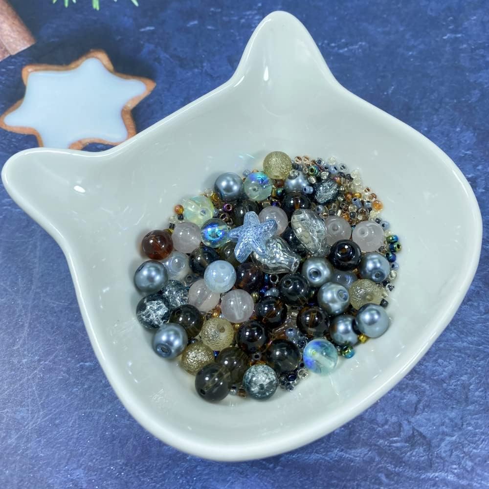 Assorted Glass Resin Beads Multi Size Colors Smooth Cracked Gravel Millet Spacer Beads for Bracelets Necklace Earring DIY Jewelry Making Craft(Smoke Gray Series)