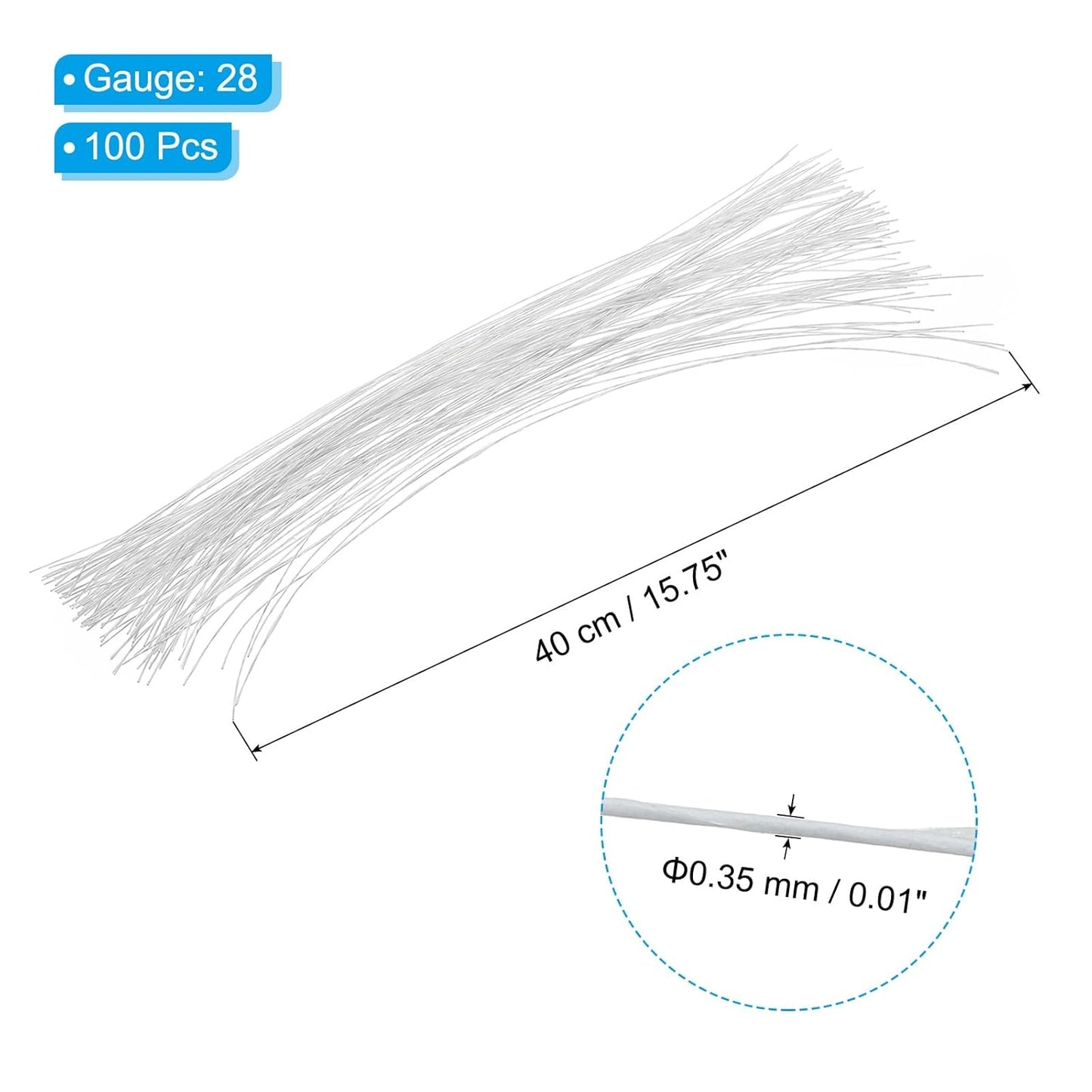 PATIKIL 28 Gauge 16" Floral Stem Wire, 100 Pcs Paper Wrapped Iron Artificial Flower Stem Accessories for DIY Bouquet Stem and Craft Decoration, White