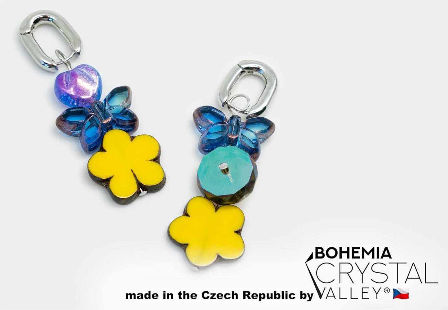 2.1oz (60g) of Focal Glass Bead Mix with Table-Cut Flower and Butterfly Beads, PG Blue