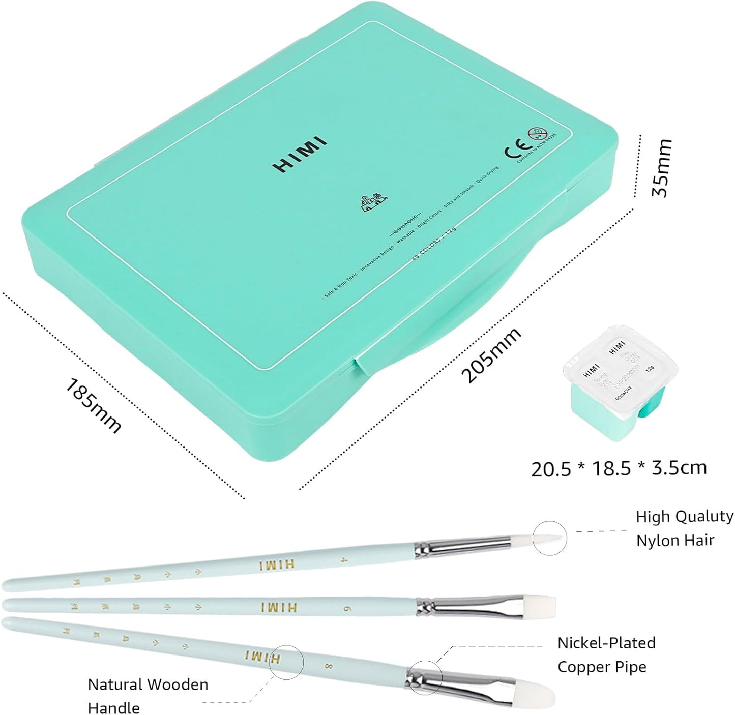 HIMI Gouache Paint Set, 48 Colors x 0.4oz, Twin Cup Jelly Design, bouns 3 Brushes & a Palette, Non-Toxic, Opaque Guache Paint for Canvas and Watercolor Paper - Perfect for Beginners, Students, Artists