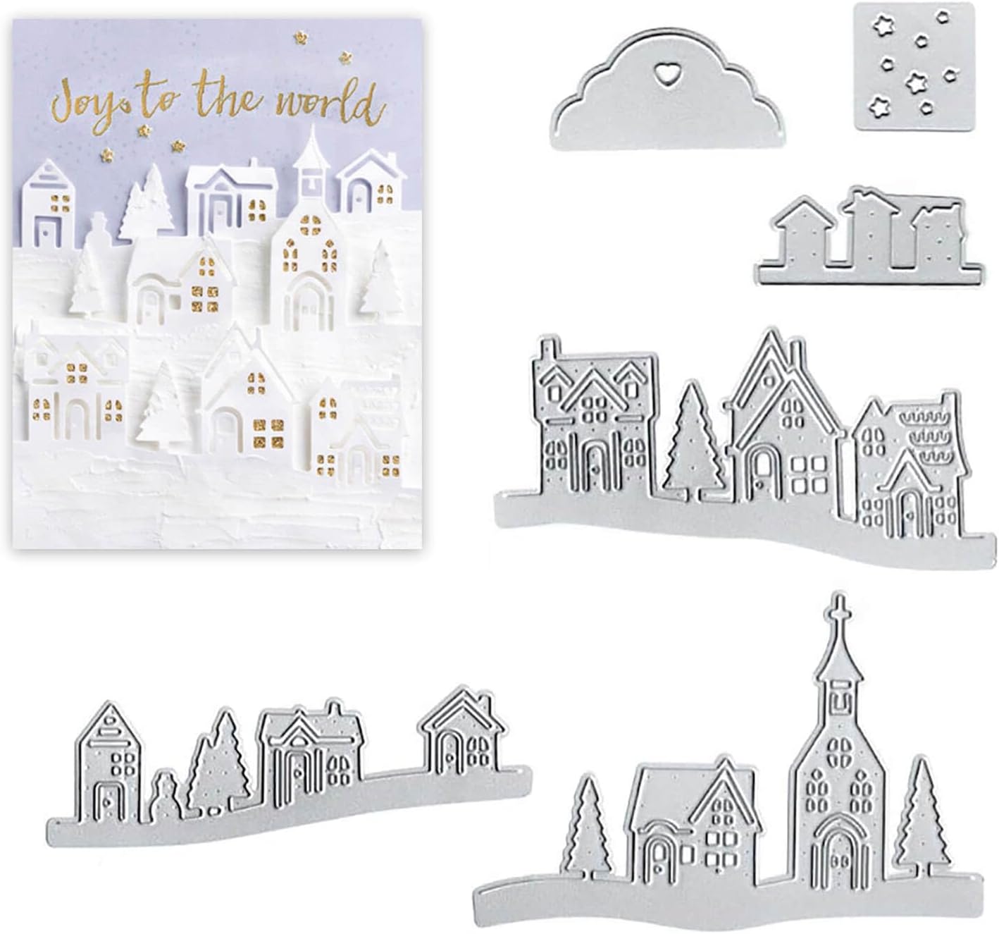 YKW Village House Castle Metal Cutting Dies Stencil Template Molds, Embossing Tool Die Cuts for Card Making Album Paper Scrapbooking DIY Etched Dies Craft, Special Price Die Cutting Metallic Silve
