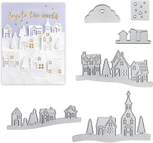 YKW Village House Castle Metal Cutting Dies Stencil Template Molds, Embossing Tool Die Cuts for Card Making Album Paper Scrapbooking DIY Etched Dies Craft, Special Price Die Cutting Metallic Silve