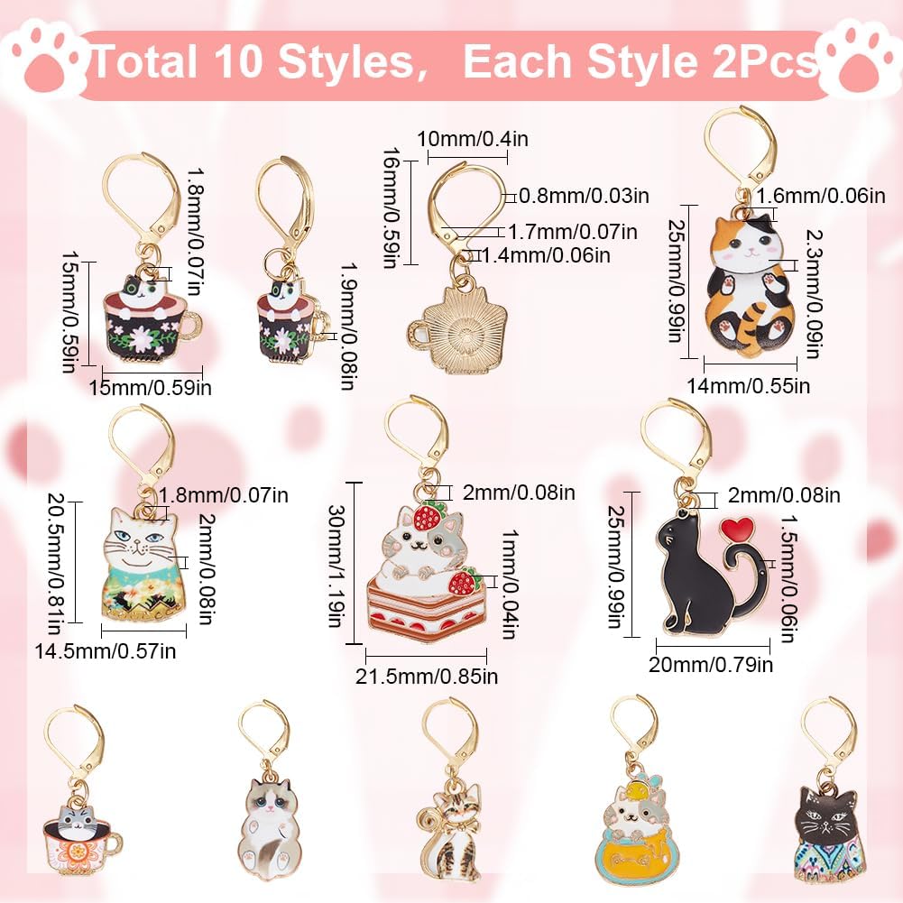 SUNNYCLUE 1 Box 20Pcs 10 Style Locking Stitch Marker Cute Stitch Markers Cat Pet Animal Leverback Knitting Charms Knitting Tools for Weaving Sewing Needleworks Women Adults DIY Crafts