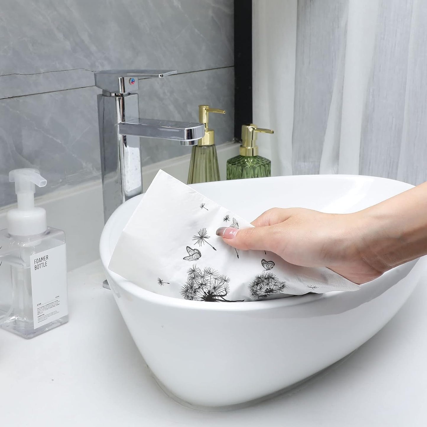 200 Sheets Dandelion Guest Towels Disposable for Bathroom Disposable Paper Napkins for Dinner Party Kitchen Floral Paper Hand Towels for Guest Party Supplies (4.3 x 7.9 Inch)