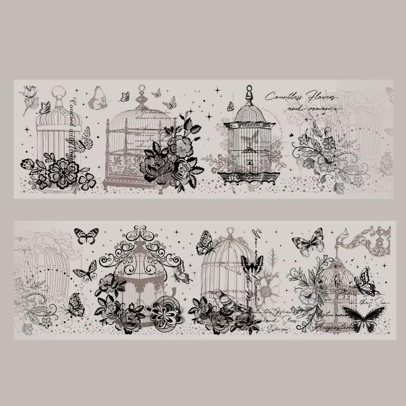 3pcs Vintage Lace Tape Cutout Art Lace Black White Stickers Roll Sticker PET Reusable Exquisite Lace Floral Cage Pattern Tape for DIY Scrapbook Album Journal Photo Frames Decor