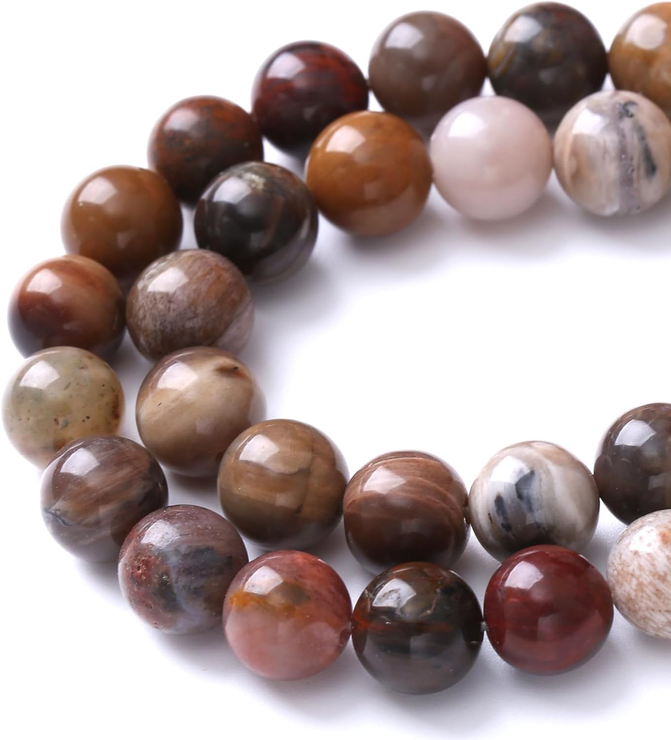 45pcs 8mm Natural Wooden Petrified Jade Agate Gemstone Beads Round Loose Spacer Beads for Jewelry Making DIY Bracelet Necklace 1 Strand 15inch