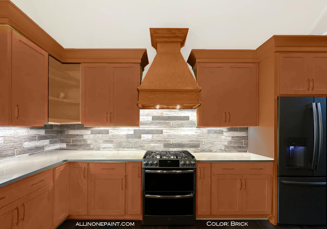 ALL-IN-ONE Paint, Durable cabinet and furniture paint. Built in primer and top coat, no sanding needed. Includes our 30 featured color card - Brick (burnt cinnamon), Quart