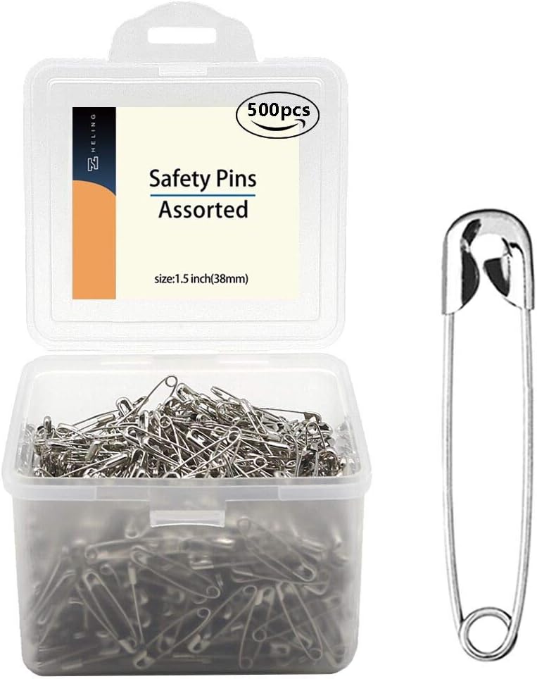vrupin 1.5Inch/38mm Safety Pins Bulk (38mm-500pcs)