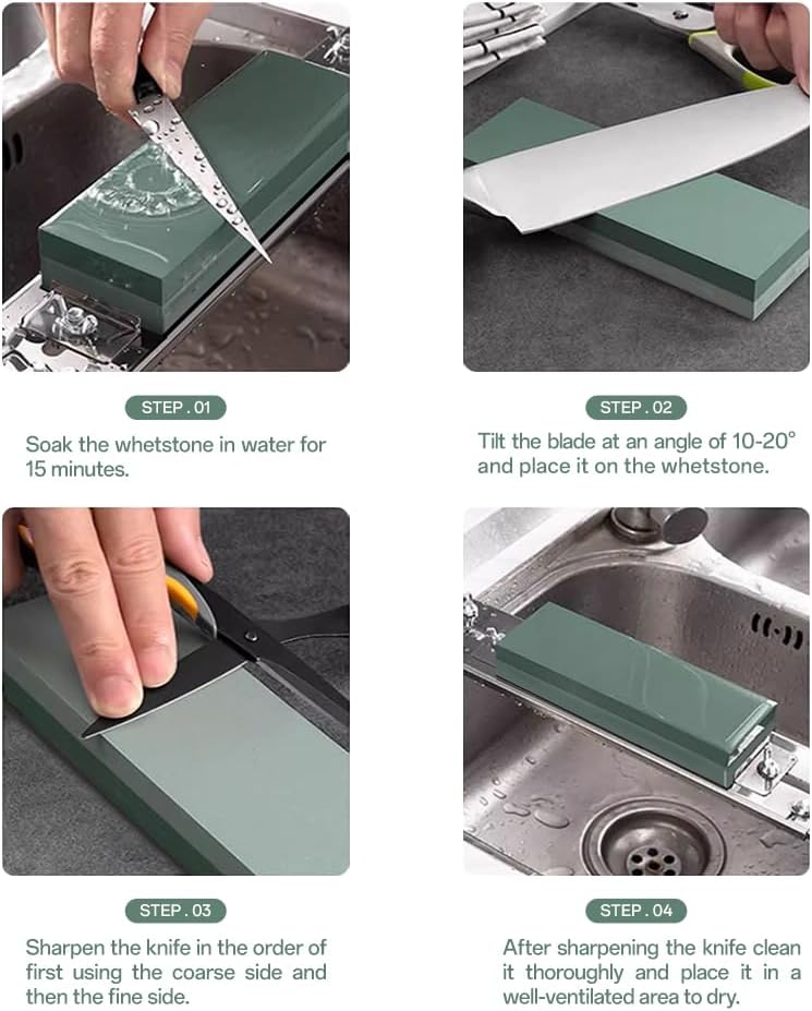 YKLP Knife Sharpening Stone,Whetstone Set Kitchen Knife Sharpener Stone 2 Side 400/1000 Grit,Wet Stones for Sharpening Chisel Blades, Knives, Scissor Blades