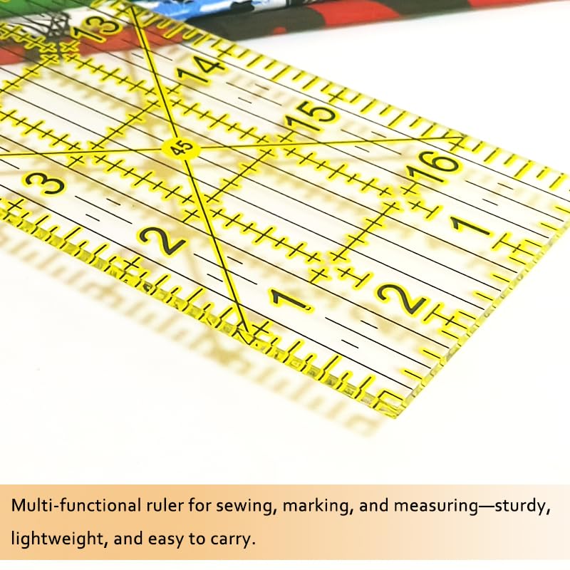 Quilting Rulers, Sewing Ruler, Acrylic Ruler for Sewing and Quilting,Cutting Ruler with Non-Slip Rings (3"x17",1.5"x17",3"x12",1.5"x10",1"x6") (Yellow)