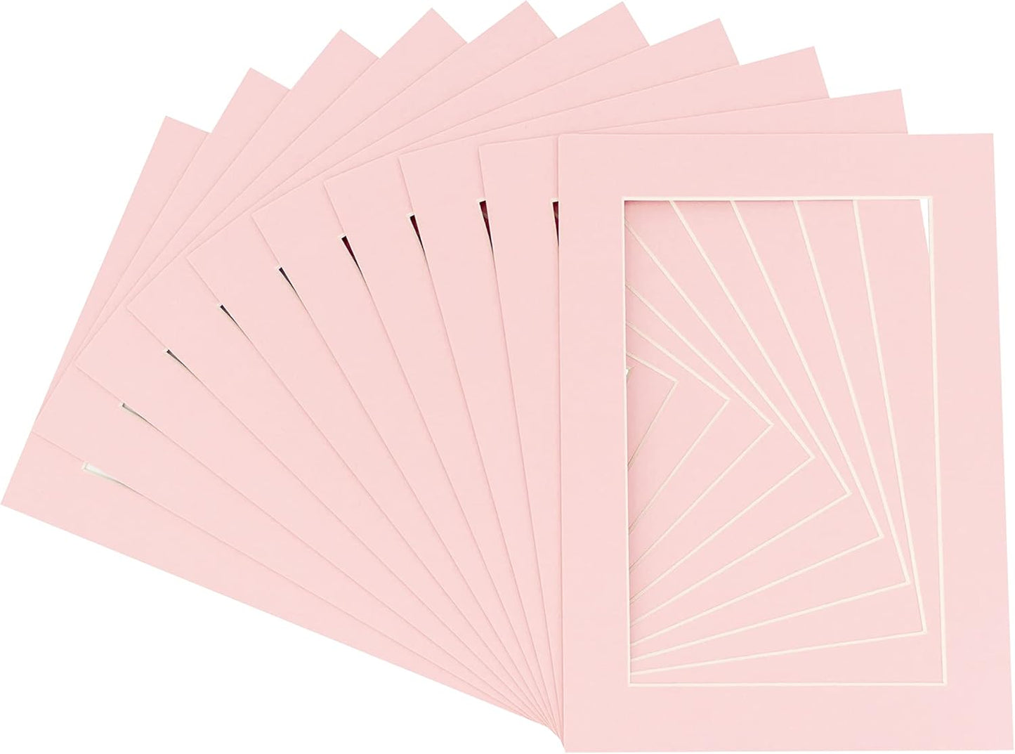 Pack of Ten Acid Free 11x14 Mats Bevel Cut for 8.5x11 Photos - Pink Precut Matboards With Backing Boards and Self Seal Photo Mat Bags For Pictures, Photos, Framing - 4-ply Thickness