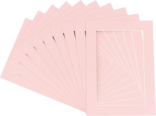 Pack of TEN 8.5x11 Mats Bevel Cut for 7x9 Photos - Acid Free Pink Precut Matboards For Pictures, Photos, Framing - 4-ply Thickness
