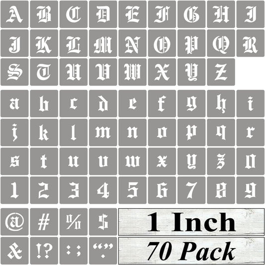 1 Inch Alphabet Letter Stencils for Painting - 70 Pack Old English Letter Stencil Templates with Numbers and Signs for Painting on Wood, Reusable Letters Stencils for Chalkboard Wood Signs & Wall Art