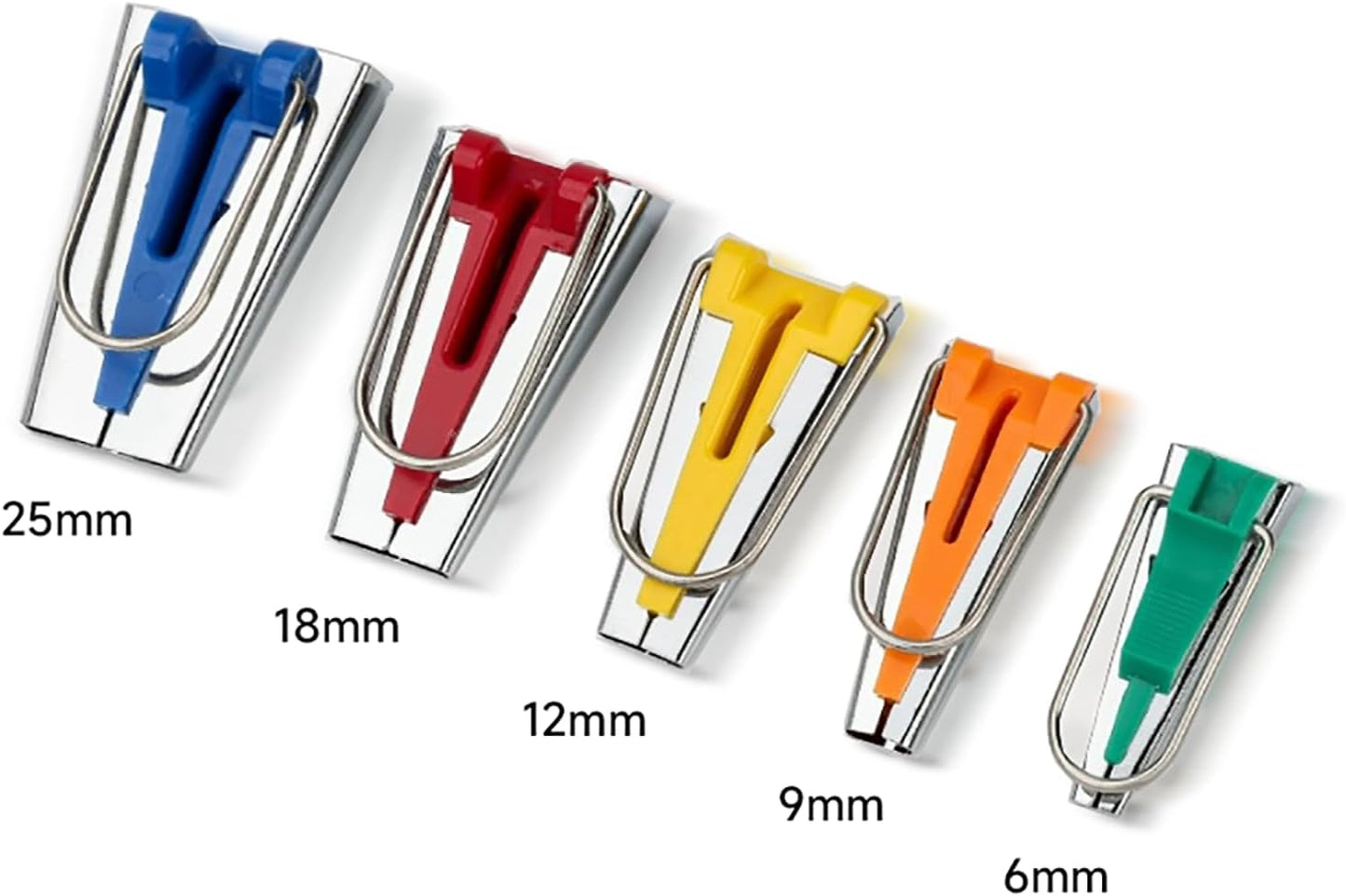 KEARING 5-Size Bias Tape Maker Kit - 1/4" 3/8" 1/2" 3/4" 1" Quilting Tools Set with Metal Guides for DIY Sewing & Fabric Binding | Durable, Non-Slip Design (5-Piece)