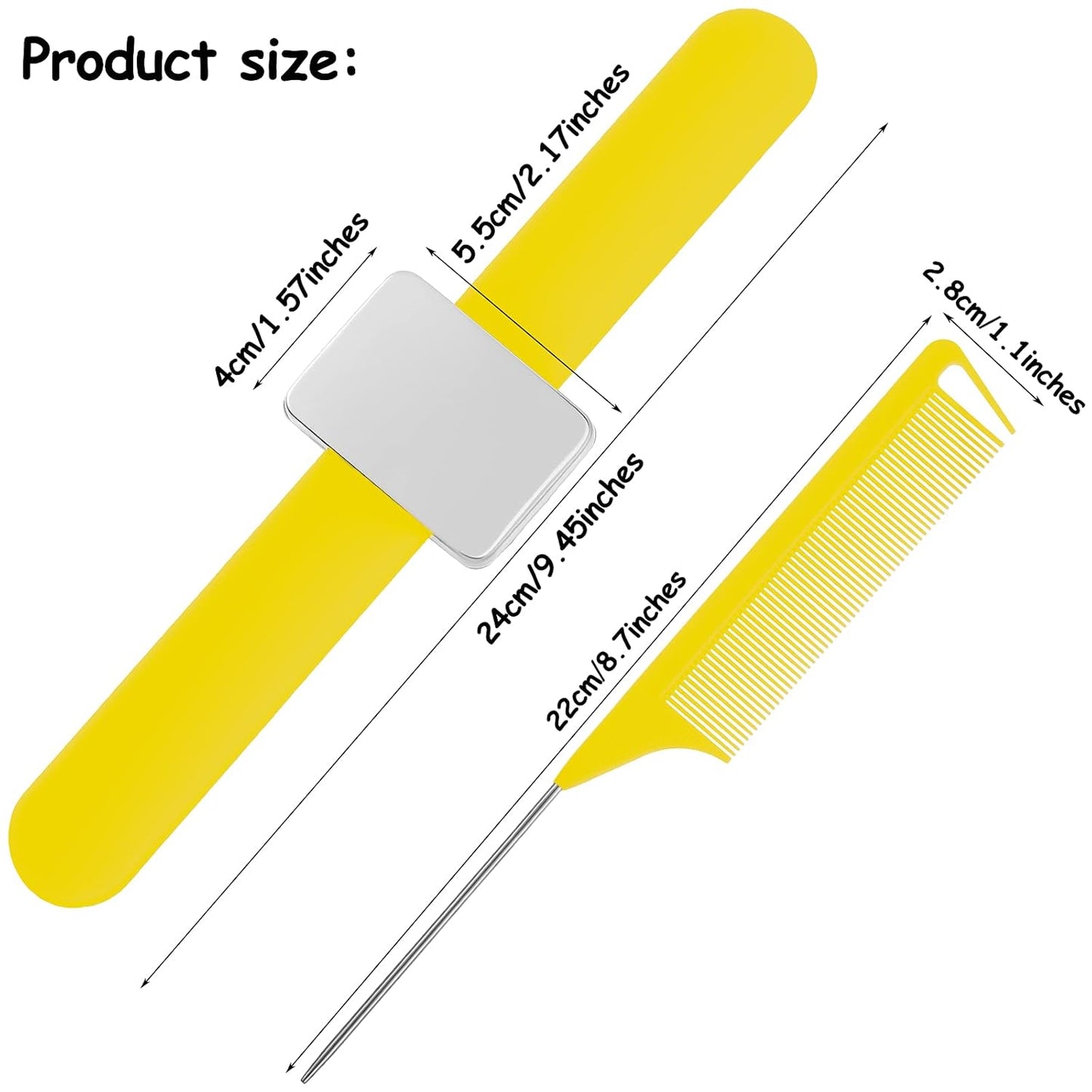 WILLBOND Magnetic Wrist Sewing Pincushion Wrist Magnetic Pin Holder Wristband Pin Cushion Holder with 3 Pcs Stainless Steel Pintail Comb Rat Tail Comb for Hair Clips Hand Sewing(Yellow)