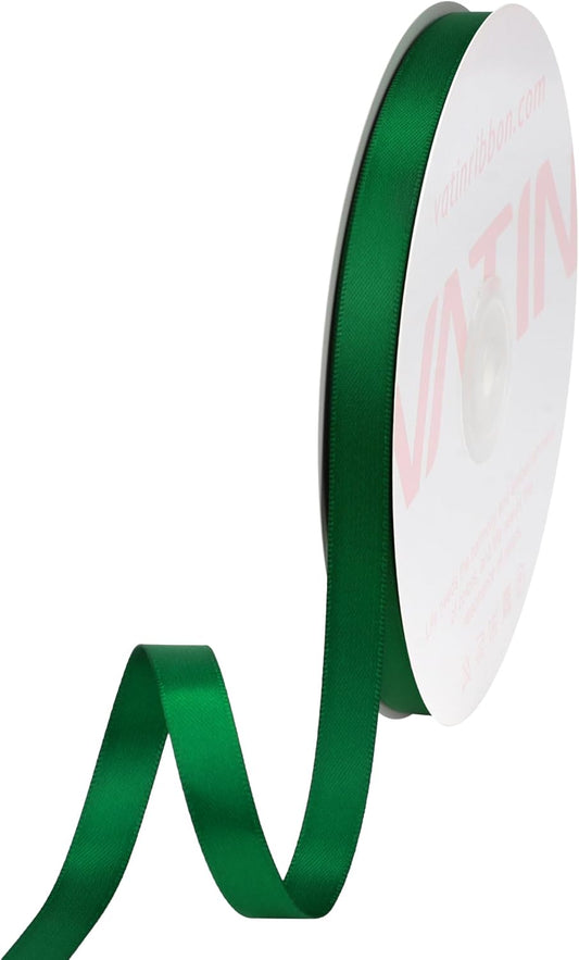 VATIN Double Face Green Satin Ribbon 3/8" Continuous 50 Yards,Green Polyester Fabric Ribbon use for Bows Bouquet, Gift Wrapping, Floral Arrangement Wedding Decoration