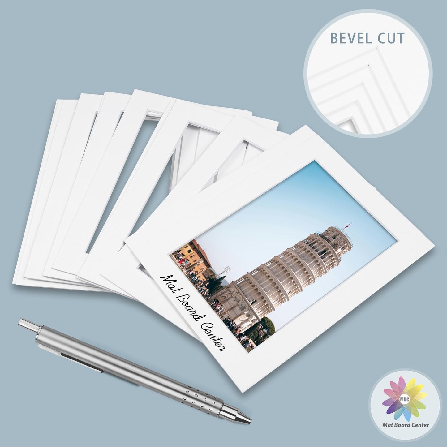 MBC Mat Board Center, 5 Pack 8x10 for 7x9 White Picture Mats Frame Mattes, Bevel Cut, Acid Free, 4-ply Thickness