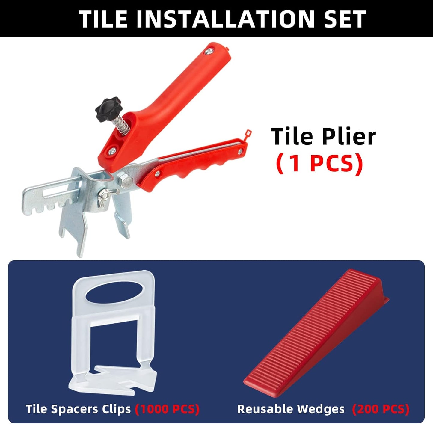 Tile Leveling System with Tile Plier, 1000-Piece Tile Spacers Clips and 200-Piece Reusable Wedges, Tile Leveler Tool Set for Ceramic Tile and Stone Installation (1/8 Inch Tile Spacers)