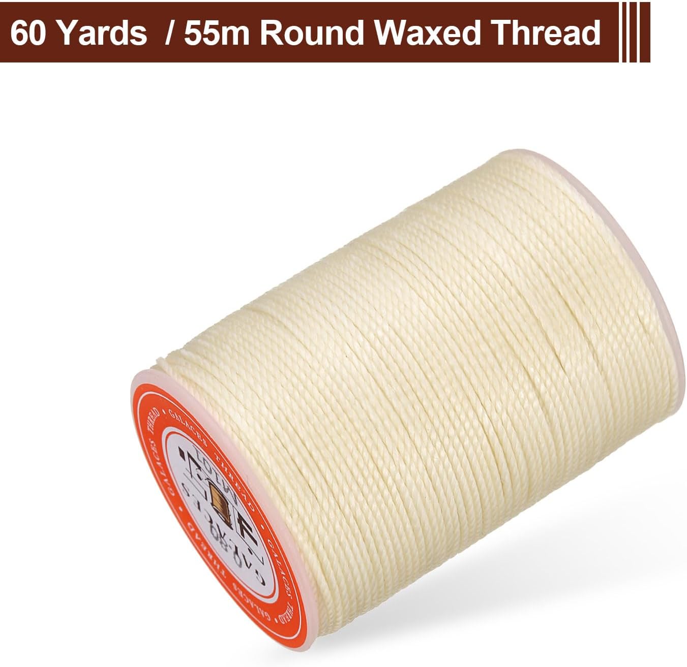 uxcell Round Leather Sewing Waxed Thread, 55m / 60 Yards Wax Polyester String, 0.8mm Waxed Stitching Cord for Leather Crafts, Bookbinding, Bracelets Braided, Light Beige