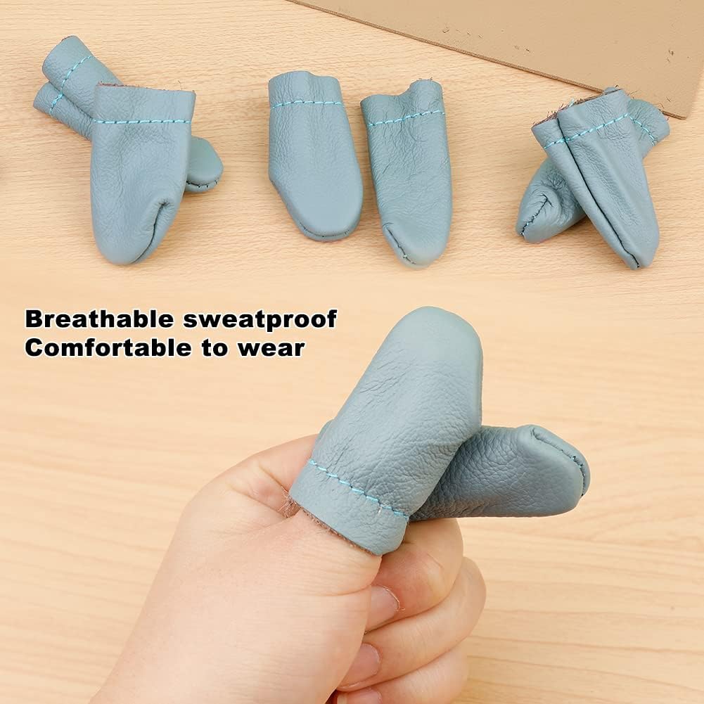 Mayboos 4 Pairs Leather Finger Protector Needle Felting Knitting Finger Thimble Guards Tools for Hand Craft Sewing Needlework Handmaking(Random Color)