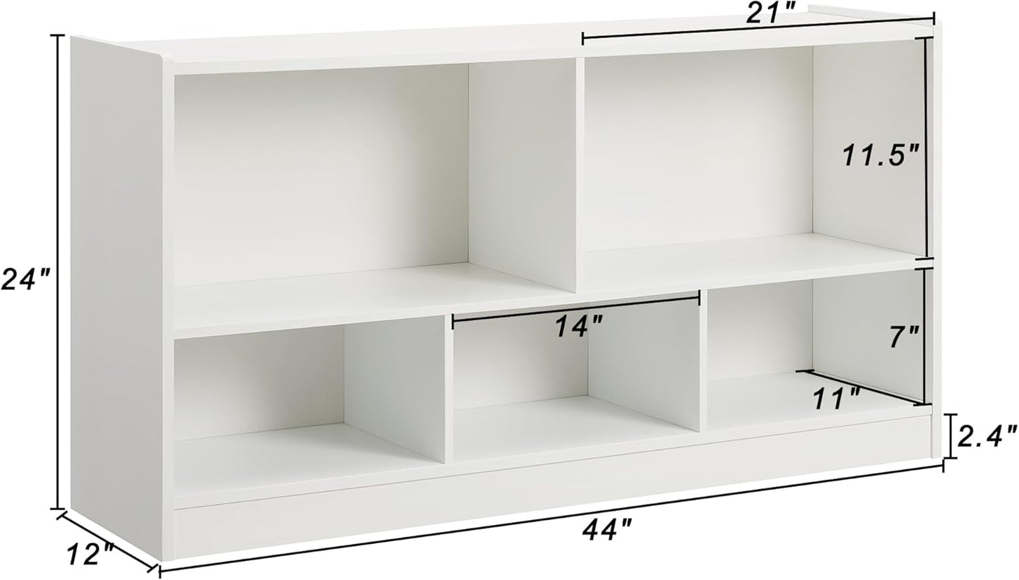 Kids Toy Storage Organizer, 5-Section Storage Cabinet for Organizing Books Toys, Wooden Bookshelf Daycare Furniture for School, Classroom Playroom, Nursery, Kindergarten (White)