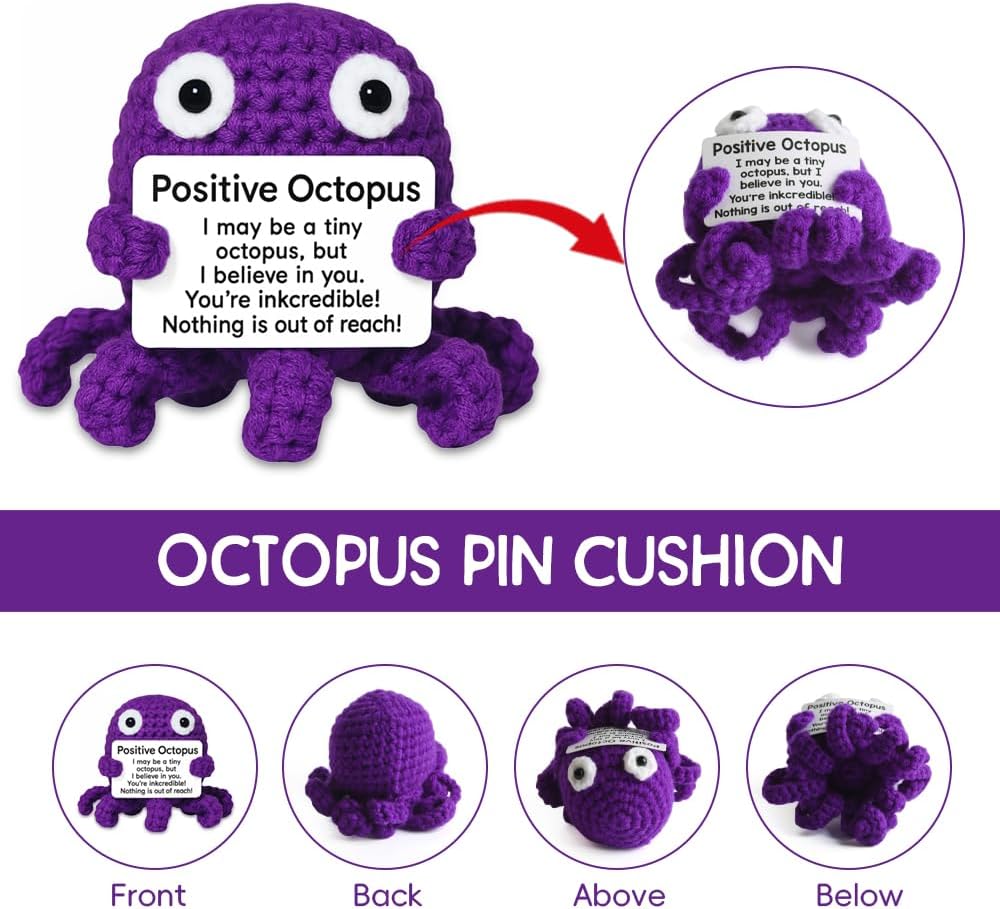 Purple Octopus Pin Cushion, Handmade Knitted Pincushions, Cute Pin Cushions Needle Holders for Sewing Quilting Accessory, DIY Crafts or Patchwork Decor