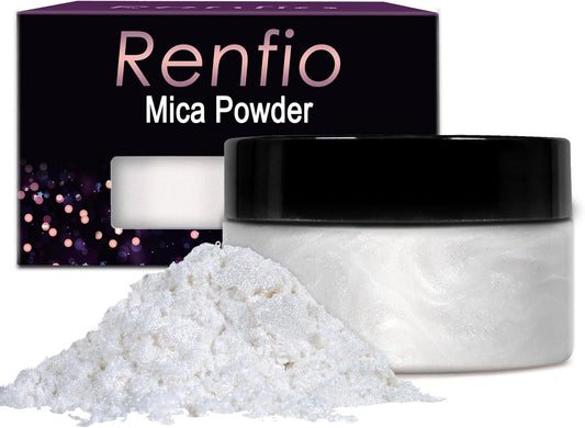 Renfio 100g Mica Powder Pigment, Metallic Natural Dye Mineral Pearl Shimmer Epoxy Resin Dye for Painting Soap Making Slime Bath Bombs 3.5 Oz - Pearl White