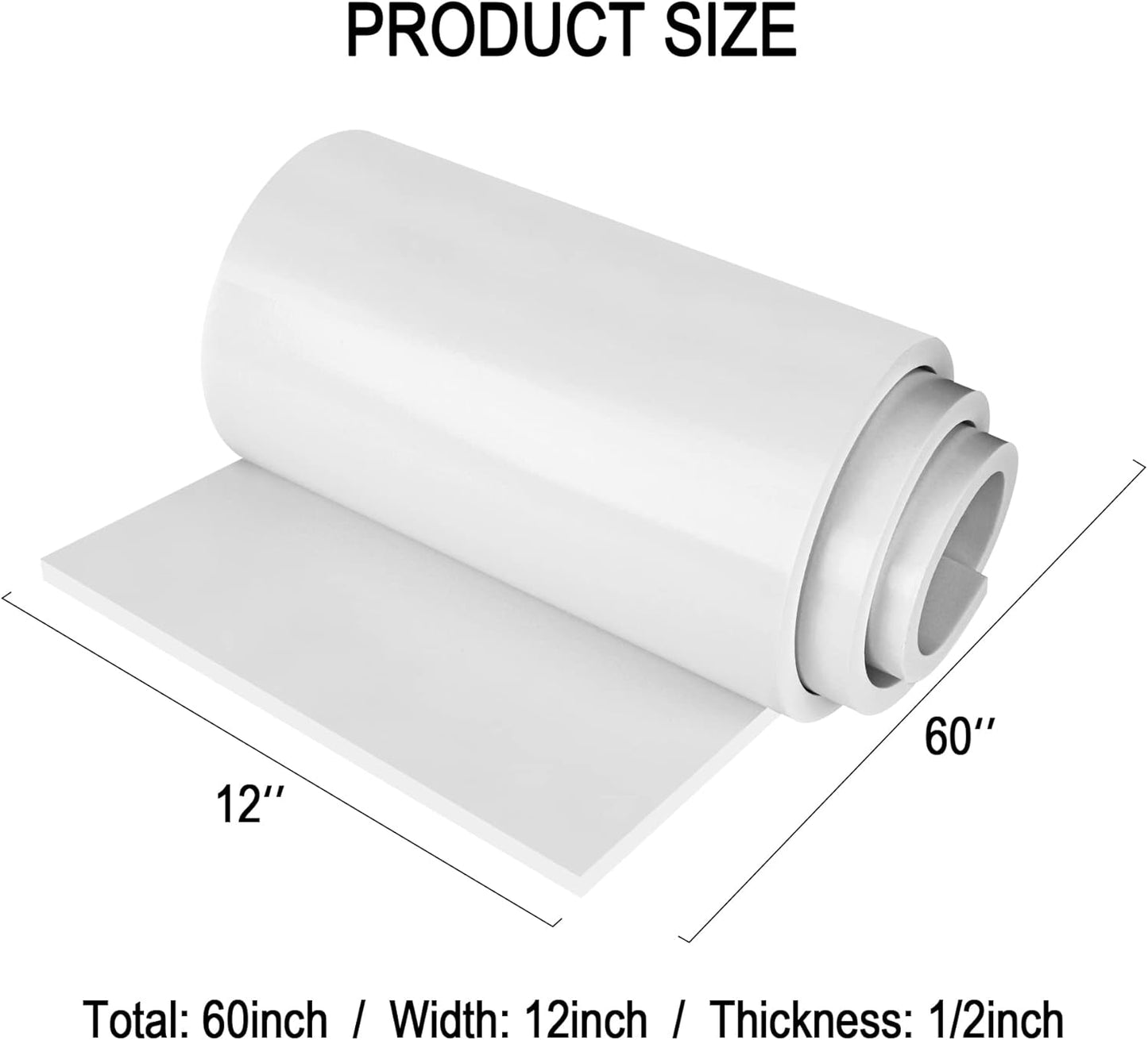 Neoprene Sponge Rubber Foam Sheets with Adhesive Backing, 12" x 60" x 1/2" White Foam Roll Insulation Board Soundproof Neoprene Mat, Great for Cosplay Padding, DIY, Gaskets, Costume, Crafts