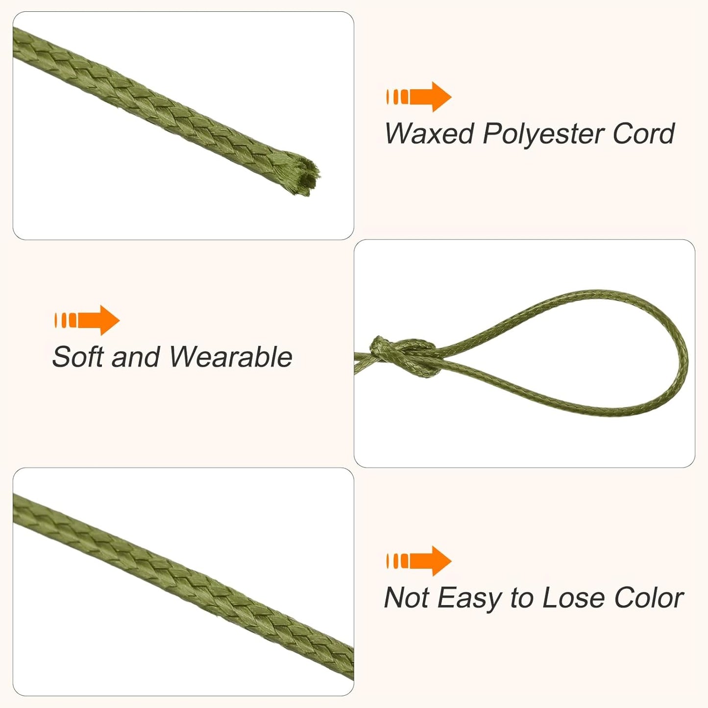 MECCANIXITY Waxed Cord 1.2mm Waxed Polyester Cord 175 Yard Wax String for Bracelet Making,Necklaces, Beading,Jewelry Making and DIY Crafts(Olive Green)