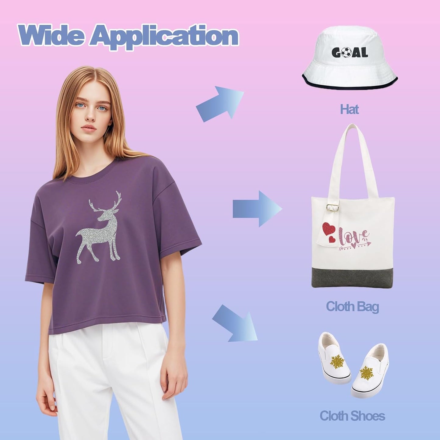 Glitter HTV Heat Transfer Vinyl Rolls are Made from Materials. The Glitter Gives a Luxurious Look and ensures Durability for Your Shirt designsStand Out from The Crowd with