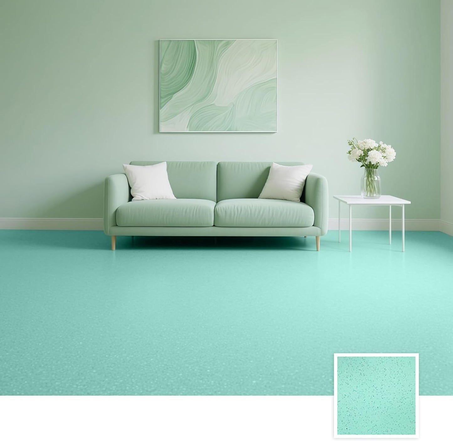 Epoxy Colored Sand Floor Paint, Epoxy Floor Paint High Gloss Marble Effect Coating for Indoor and Outdoor, Wear-resistant and non-slip Self-leveling Coating Green 105OZ(3KG)