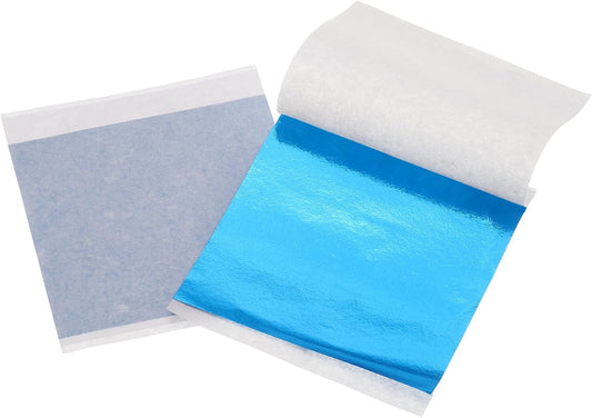 uxcell 100pcs Leaf Sheets, 3.5" x 3.5" Foil Sheets Paper Sheets for DIY Crafts Painting Nails Resin Furniture Decoration(Blue)