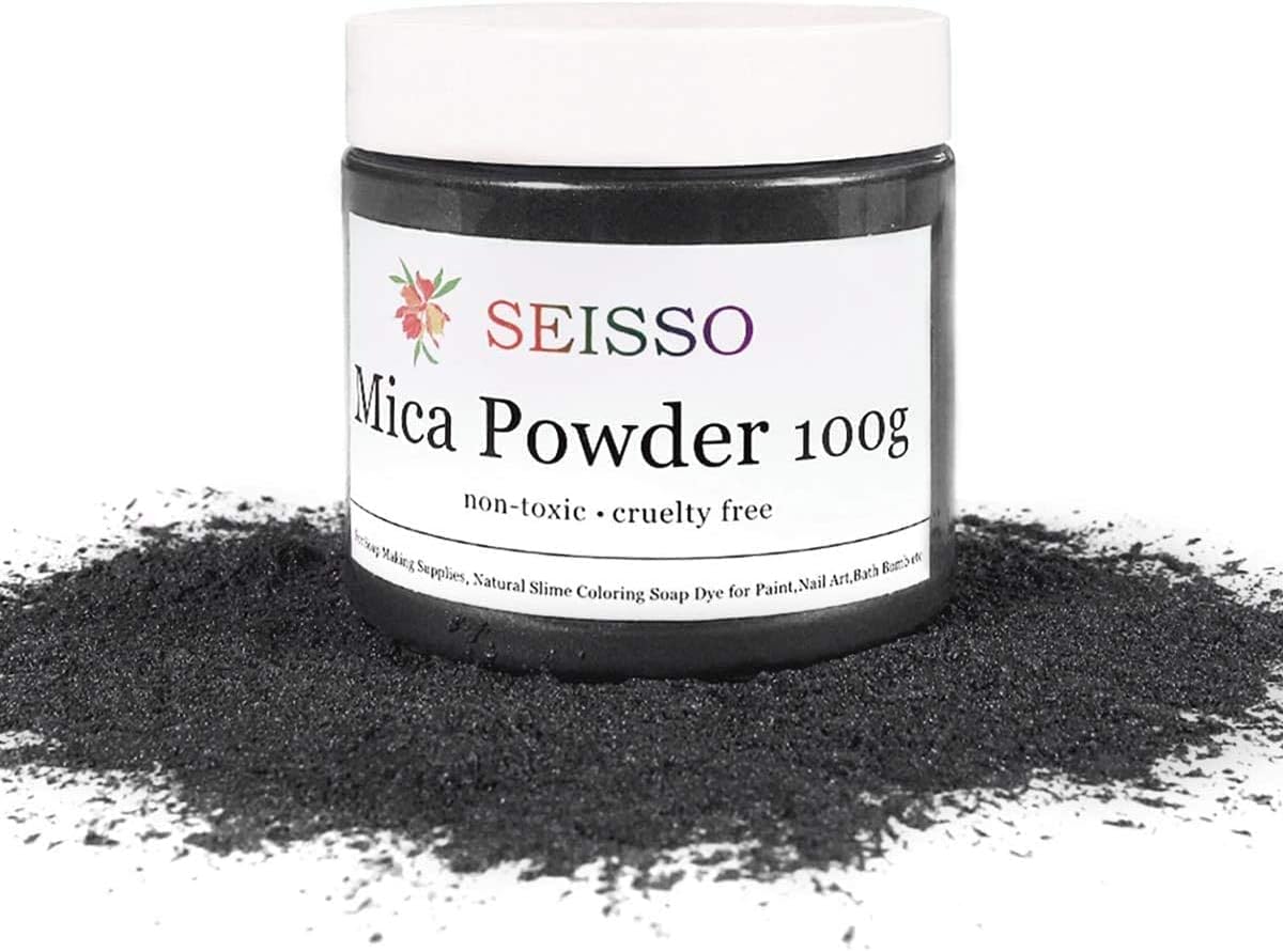 SEISSO Sliver Black Mica Powder for Epoxy Resin 3.5 oz /100g Powdered Pigment for Soap Colorant Bath Bomb Dye, Cosmetic Grade for Lip Gloss, Acrylic Nails Polish, Craft Projects