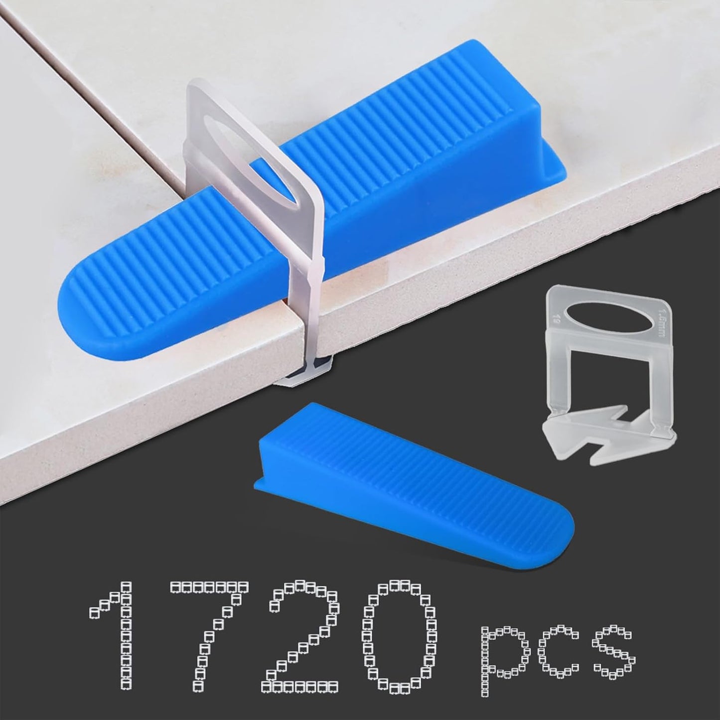 Tile Leveling System 1/16”Kit 1400pcs Tile Leveler Spacers Clips +320pcs Reusable Wedges Tile Leveler Tool Set for Tile & Stone Installation（1720）