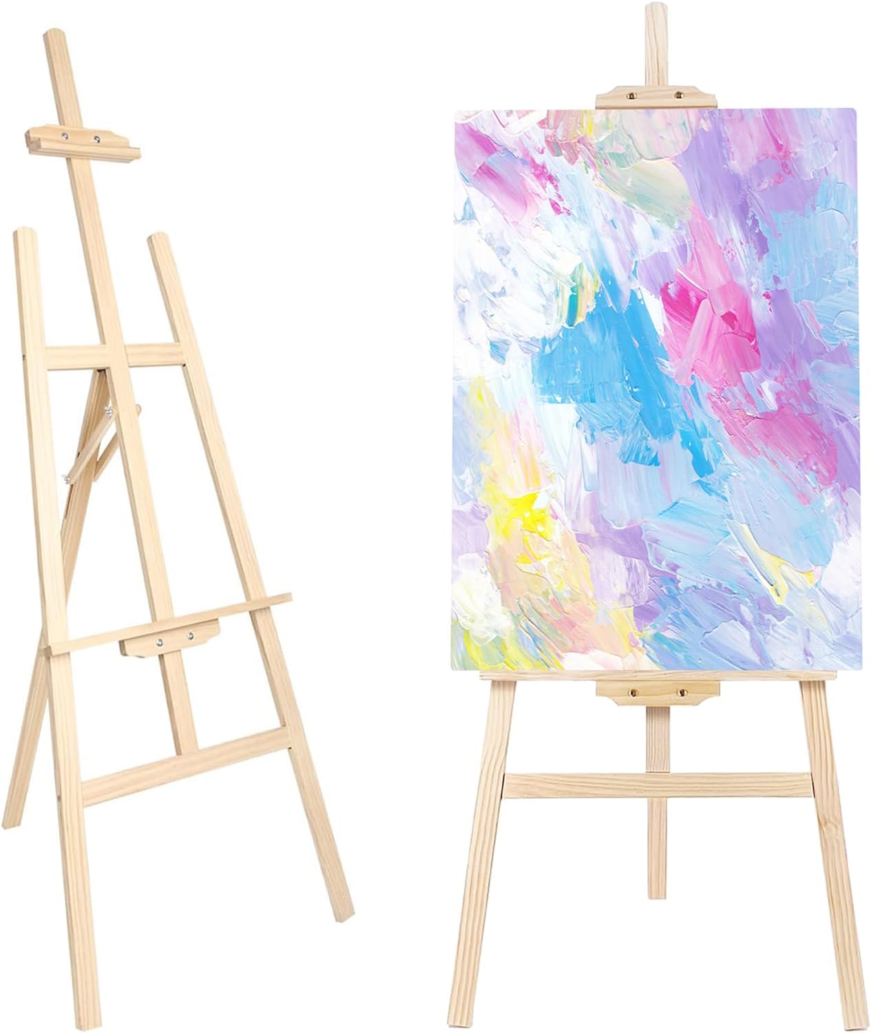 Wooden Painting Easel Stand, Adjustable＆Folds Flat for Storage, Ideal for Painting, Office Presentations, Posters, Signage