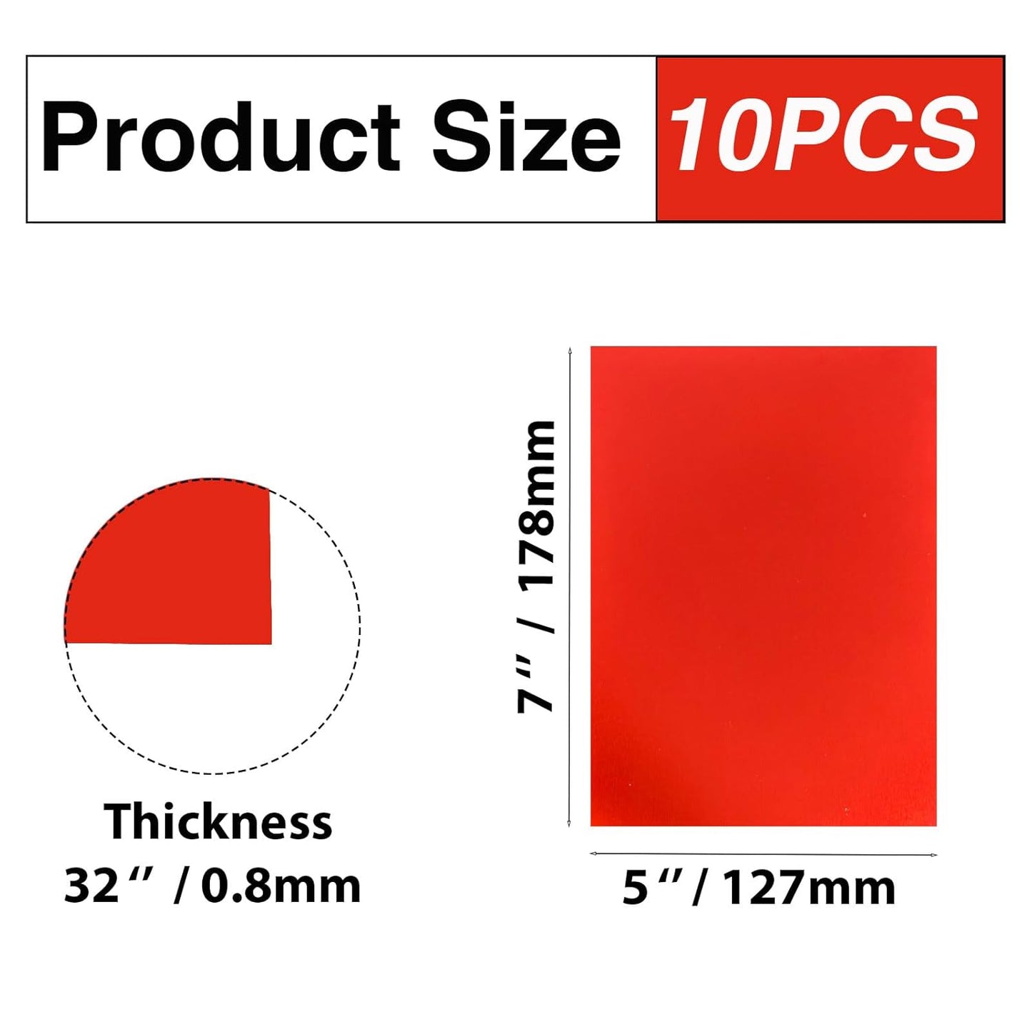 10Pcs Red Anodized Aluminum Sheet 5" x 7" x 1/32" (0.8mm) Corrosion-Resistant Metal Plates for Laser Engraving, DIY Crafting, Sign Making, Home Decor