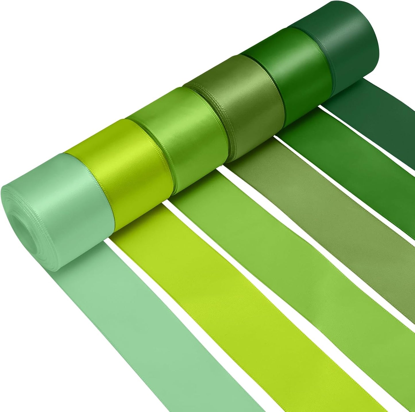1-1/2 Inch Green Satin Ribbons for Crafts, 6 Rolls Single-Faced Green Assorted Ribbons for Gift Wrapping Flower Bouquet Wedding Invitations Bridal Shower Hair Bows Garland Party Decor