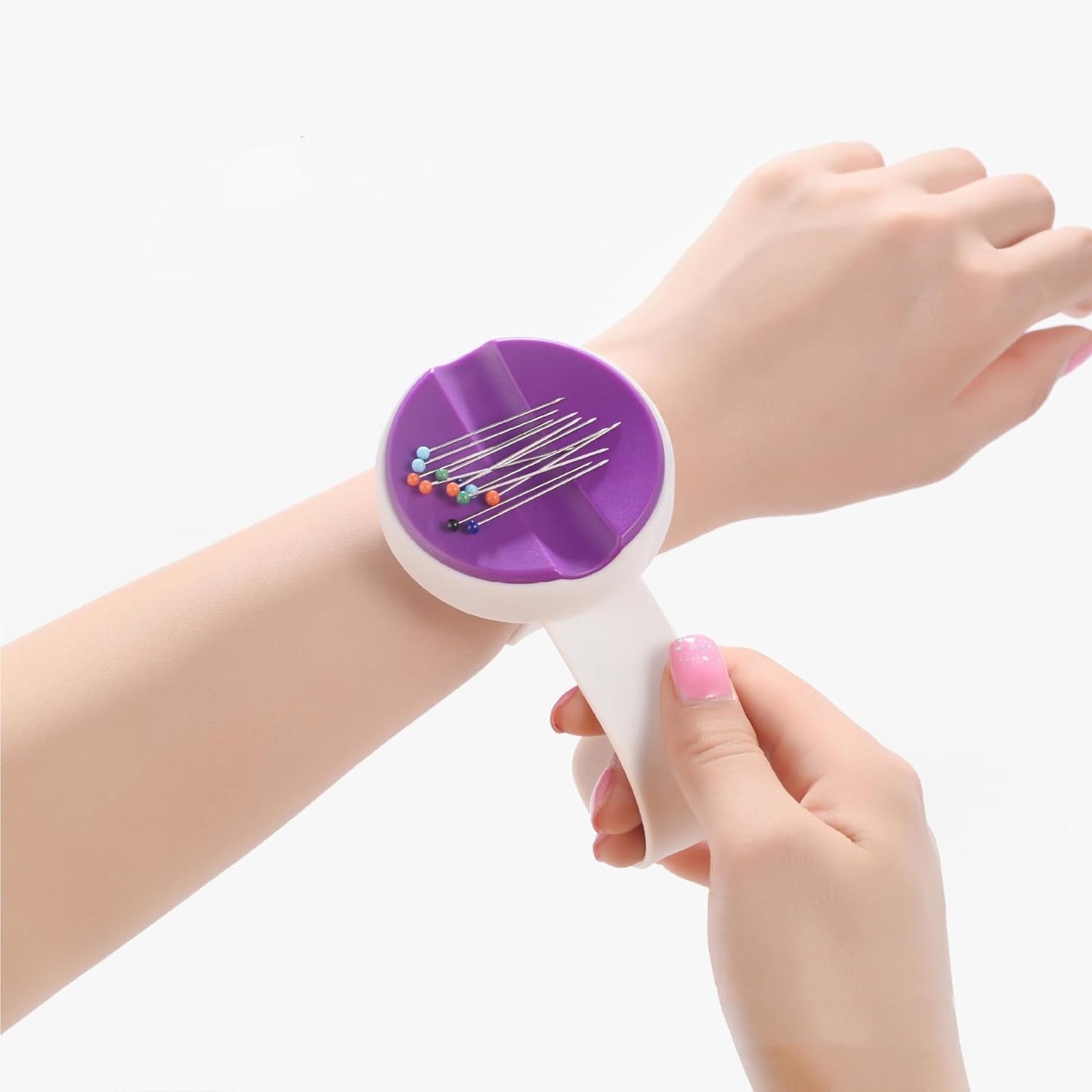 Bequilter Magnetic Wrist Pin Holder for Sewing, Magnetic Slap Band Pin Cushion Come with 100Pcs Flat Head Straight Pins