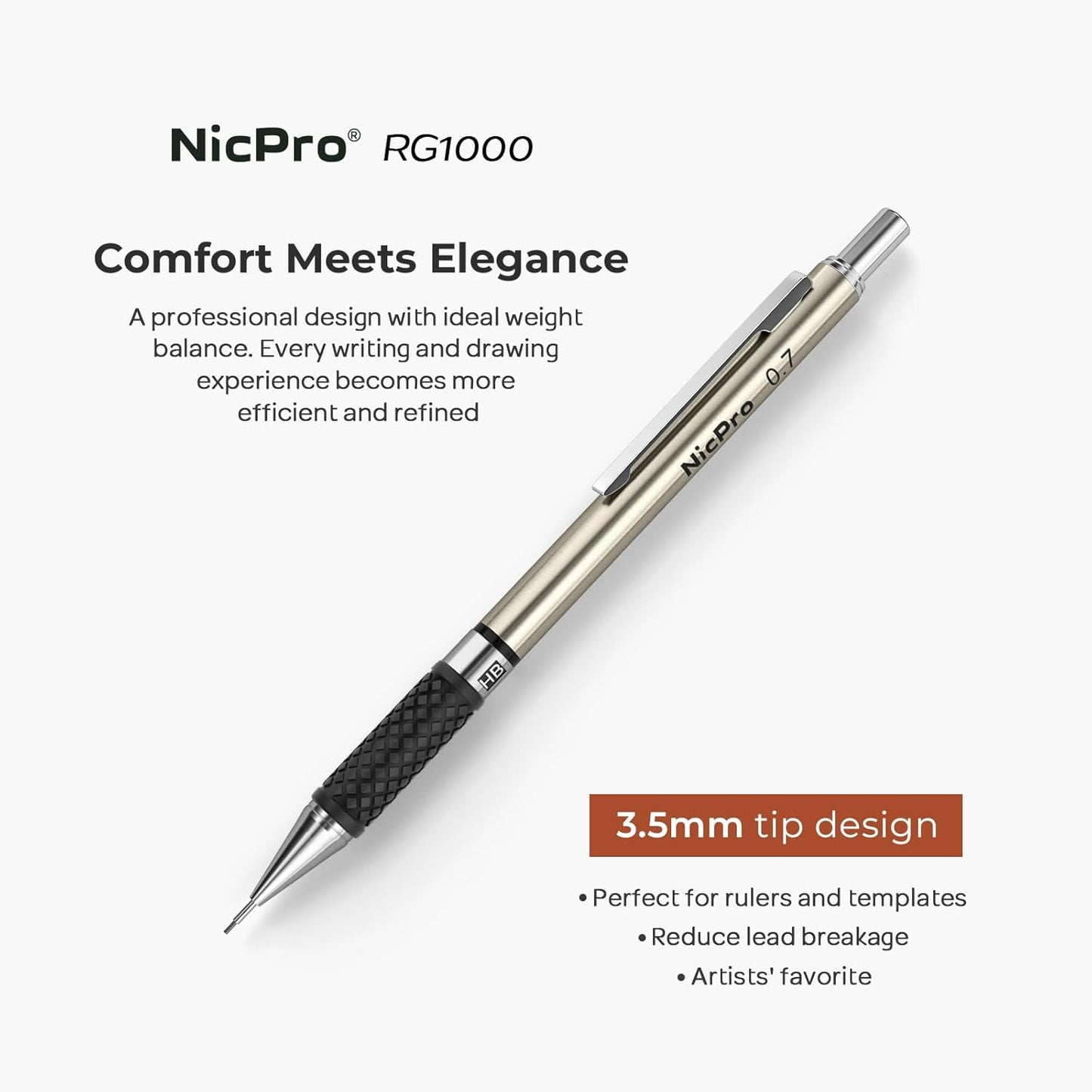 Nicpro 0.7 mm Art Mechanical Pencils Set, 6 PCS Metal Drafting Pencil 0.7mm Tube HB Lead Refills & 18 Cap Eraser for Adults, Children, Artist Writing, Drawing, Sketching, Black
