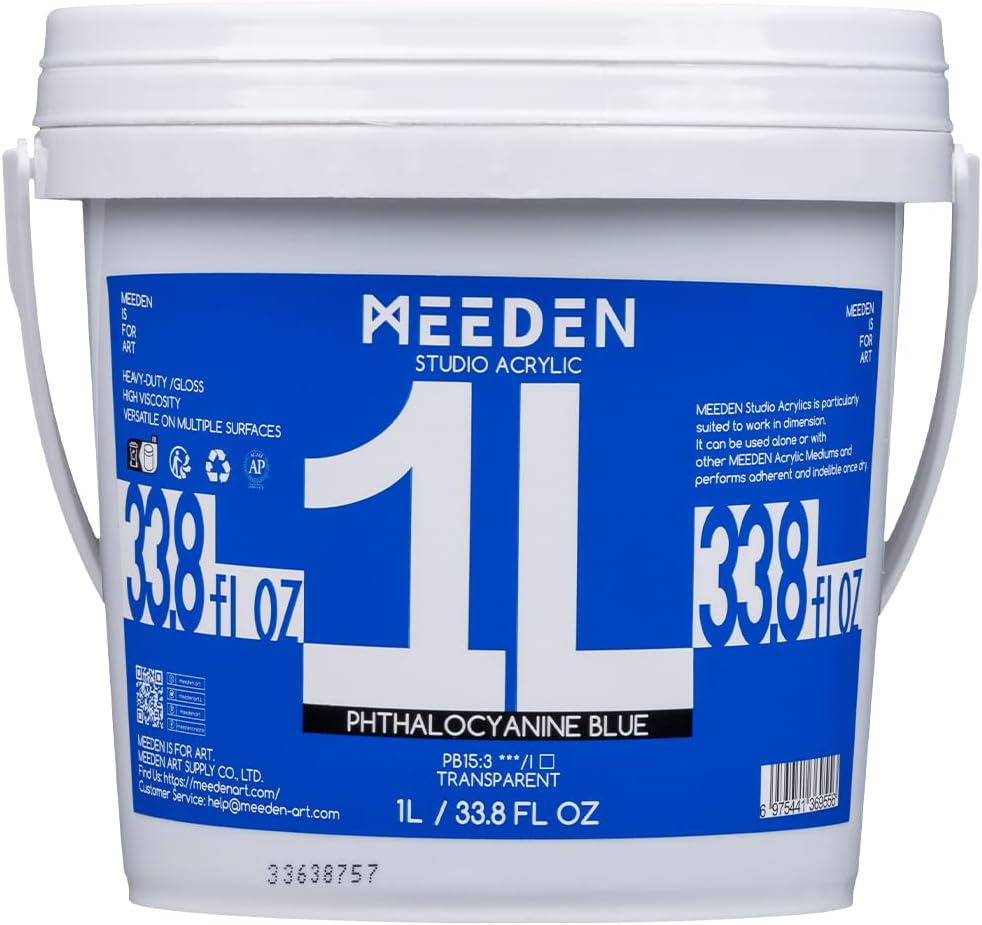 MEEDEN Phthalocyanine Blue Acrylic Paint, Heavy Body, Gloss Finish, Extra-Large 1 L /33.8 oz Non-Toxic Rich Pigments, Studio Professional Artist Acrylic Paint for Adults